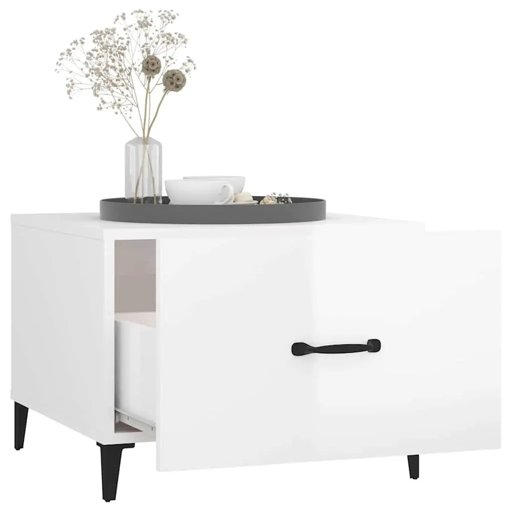 Coffee Tables High Gloss White 2 pcs Engineered Wood Metal Legs