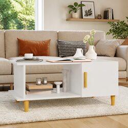 White Engineered Wood Coffee Table with Storage