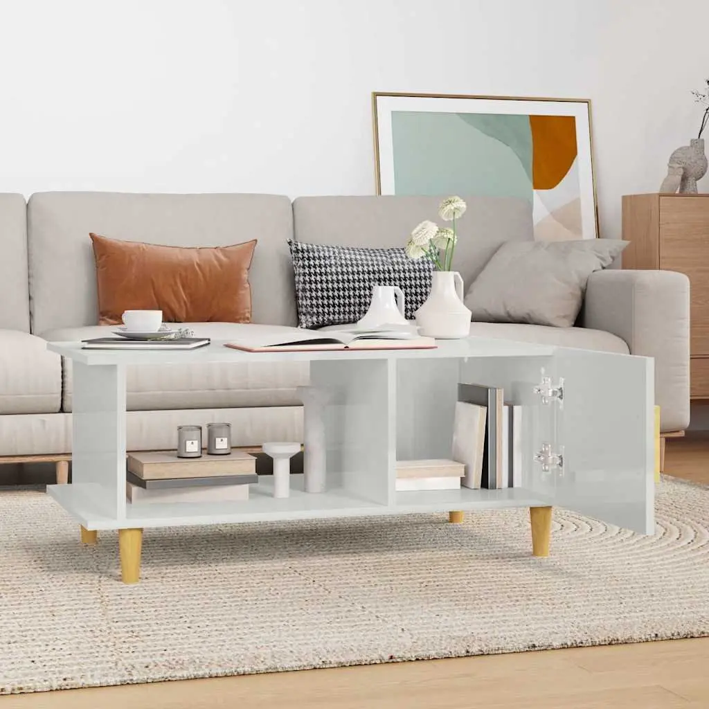 Coffee Table Minimalist High Gloss White 90x50x40 cm Engineered Wood