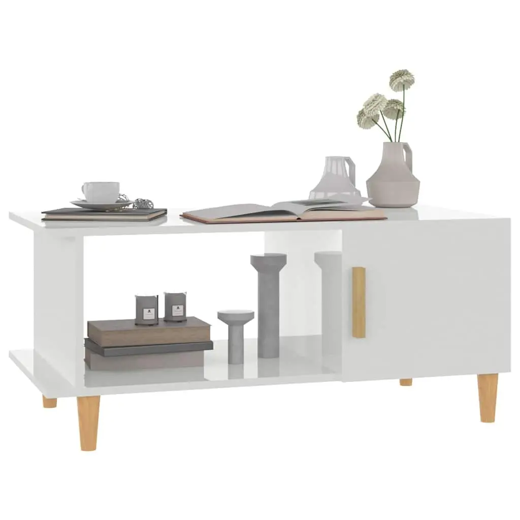 Coffee Table Minimalist High Gloss White 90x50x40 cm Engineered Wood