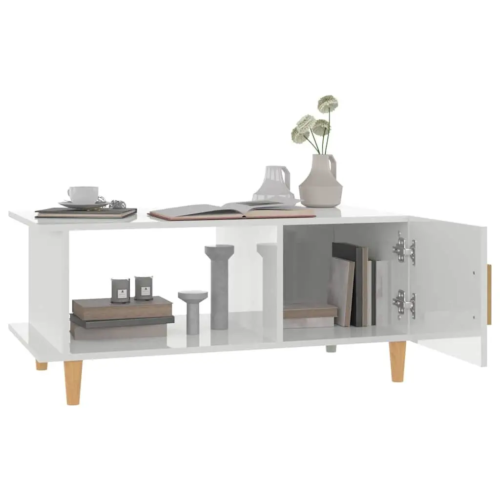 Coffee Table Minimalist High Gloss White 90x50x40 cm Engineered Wood