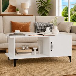 White Coffee Table with Storage Compartment 90x50x40 cm