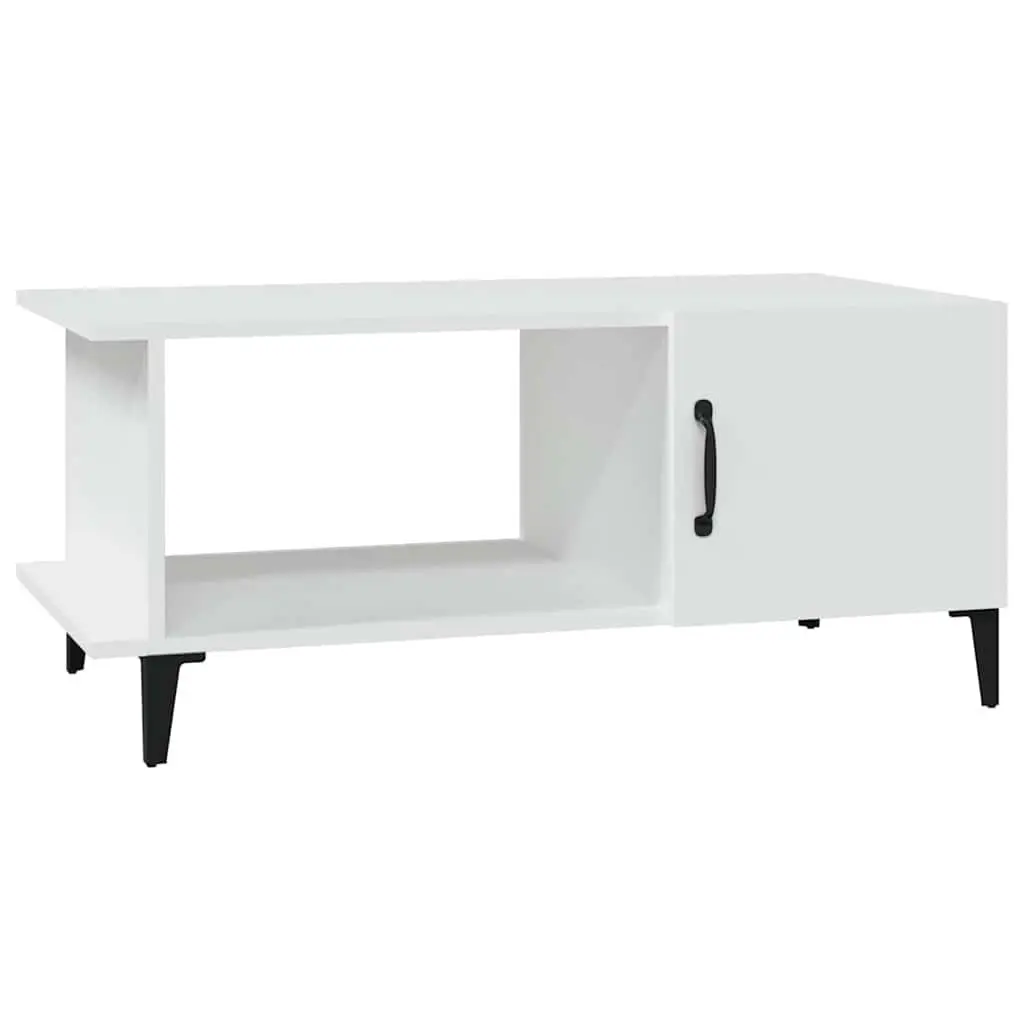 Coffee Table White 90x50x40 cm Engineered Wood with Storage Compartment and Metal Legs