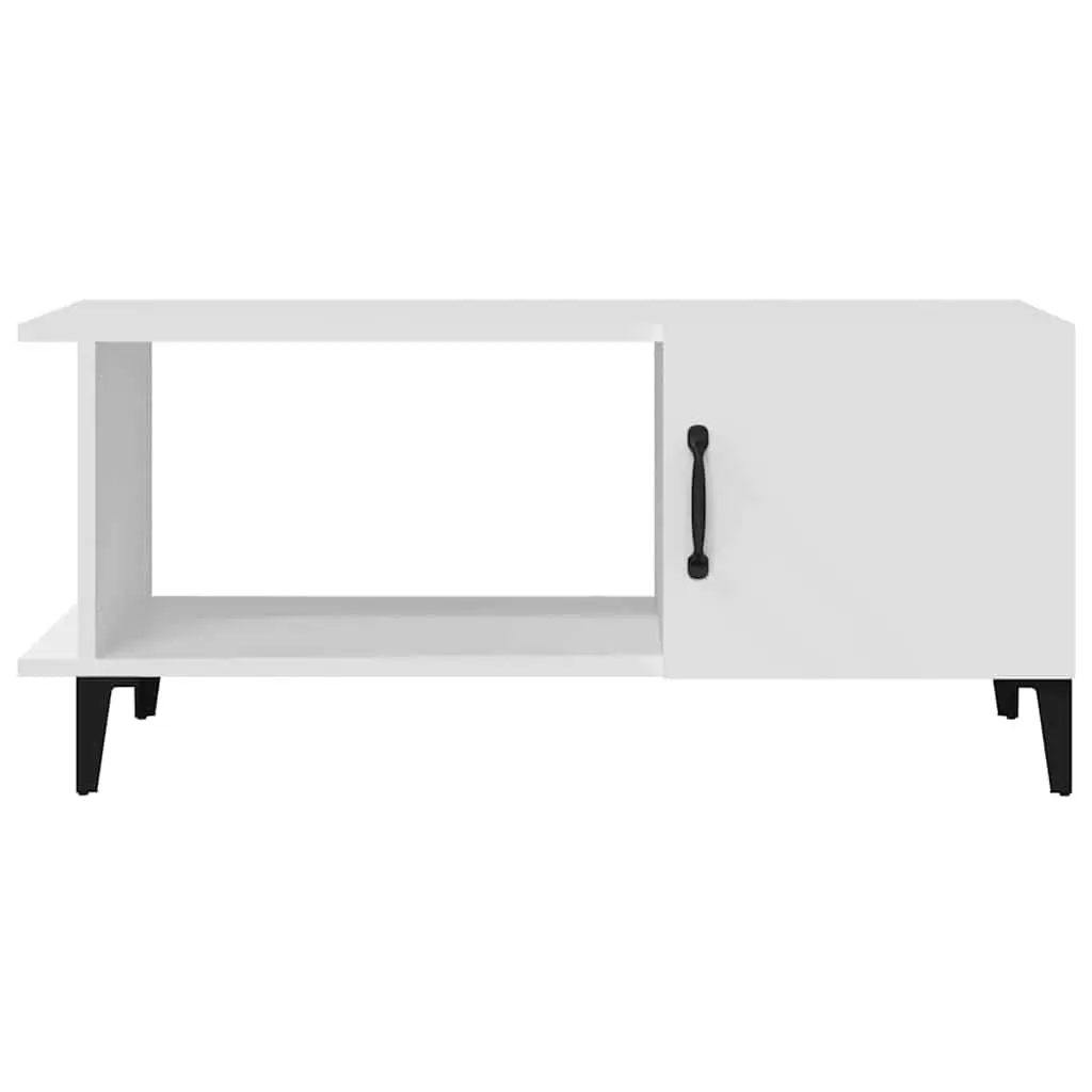 Coffee Table White 90x50x40 cm Engineered Wood with Storage Compartment and Metal Legs