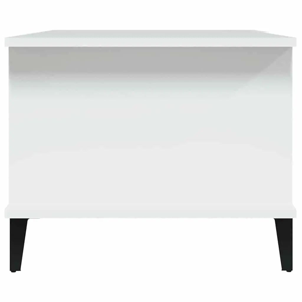 Coffee Table White 90x50x40 cm Engineered Wood with Storage Compartment and Metal Legs