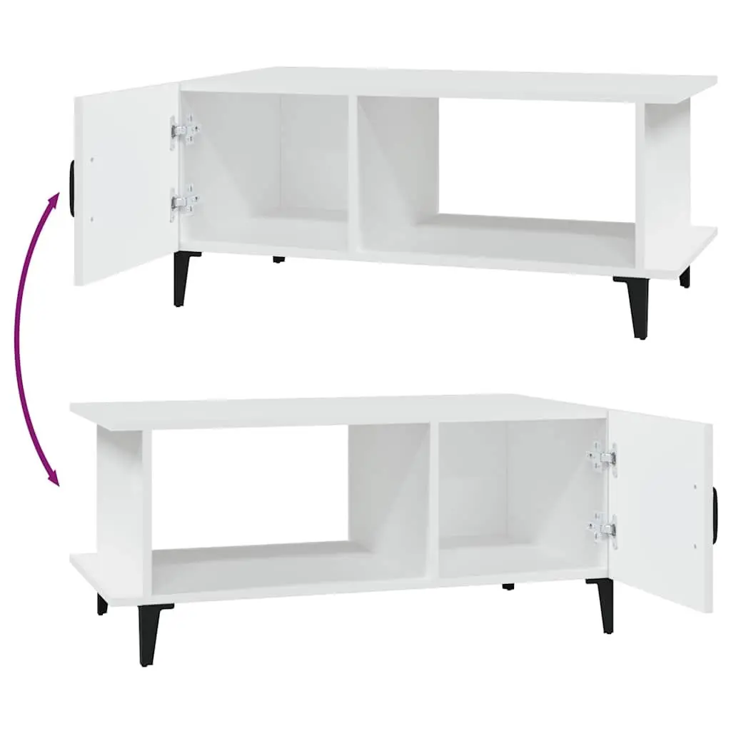 Coffee Table White 90x50x40 cm Engineered Wood with Storage Compartment and Metal Legs