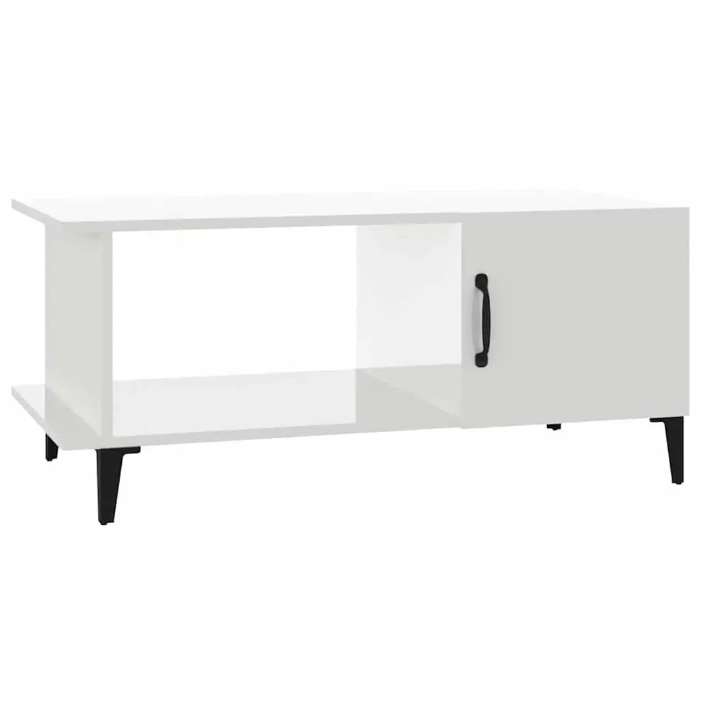 Coffee Table High Gloss White 90L x 50W x 40H cm Engineered Wood Metal Legs