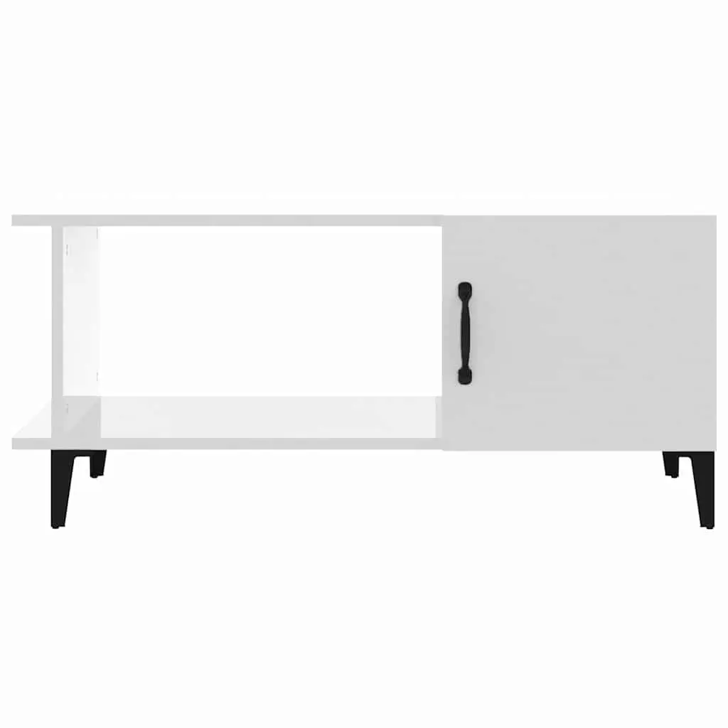 Coffee Table High Gloss White 90L x 50W x 40H cm Engineered Wood Metal Legs