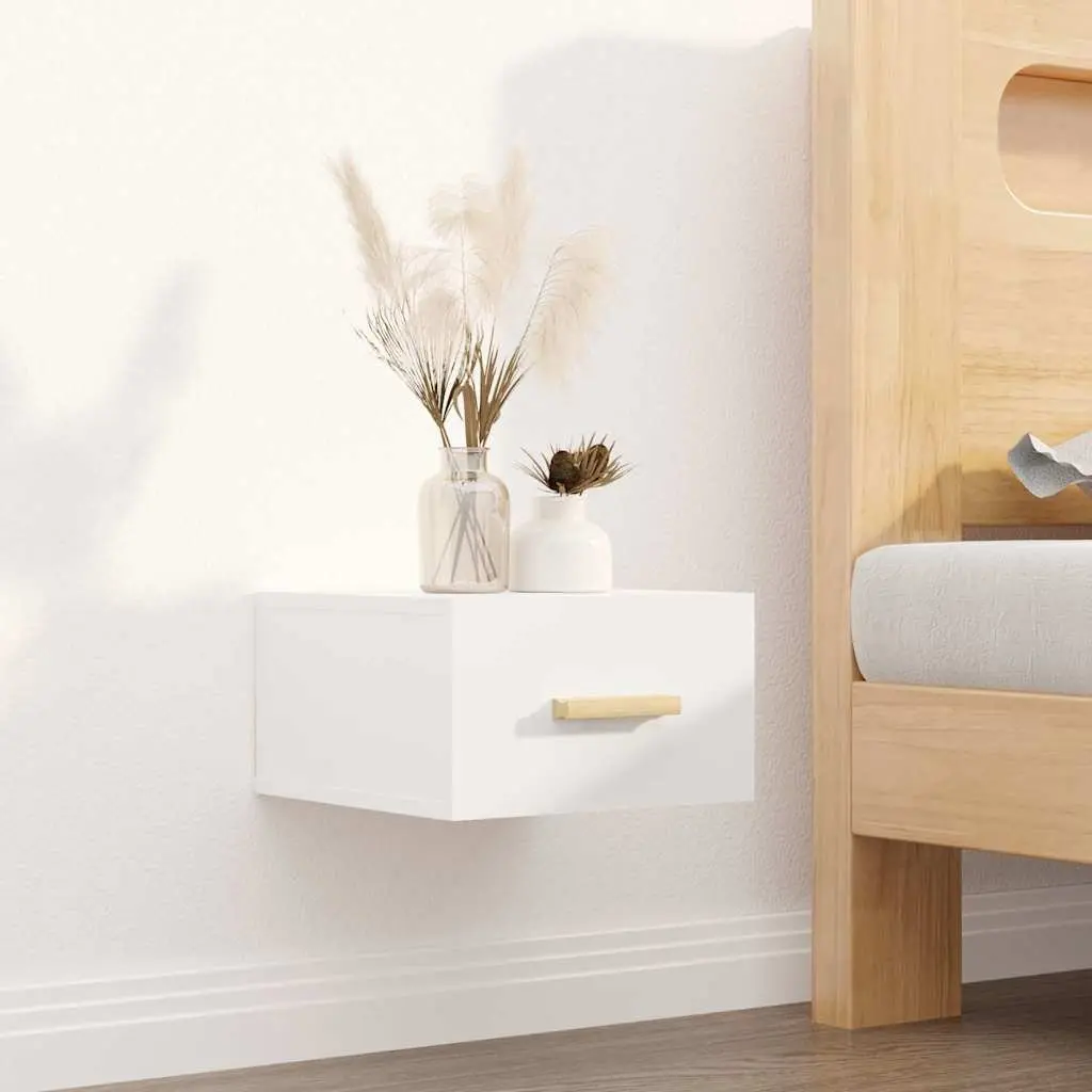 Wall-mounted Bedside Cabinets Floating Nightstands 2 Piece White Engineered Wood