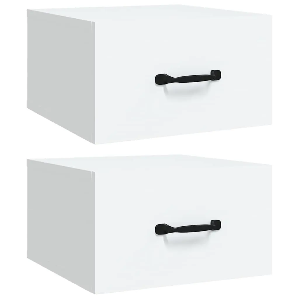 Wall-mounted Bedside Cabinets Set 2 pcs White Floating Night Stands Engineered Wood Storage
