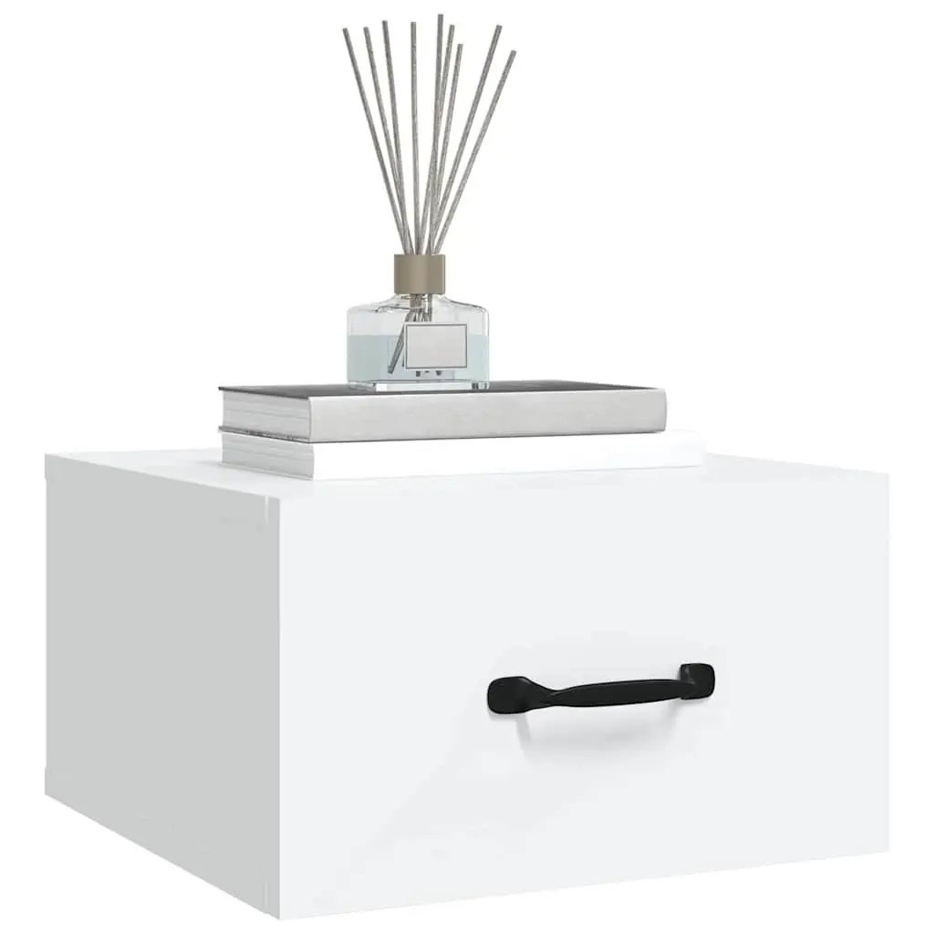 Wall-mounted Bedside Cabinets Set 2 pcs White Floating Night Stands Engineered Wood Storage