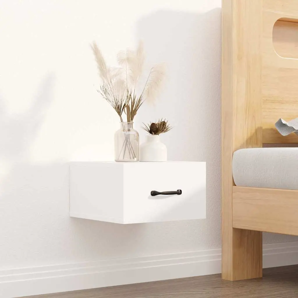 Wall-mounted Bedside Cabinets Set 2 pcs White Floating Night Stands Engineered Wood Storage
