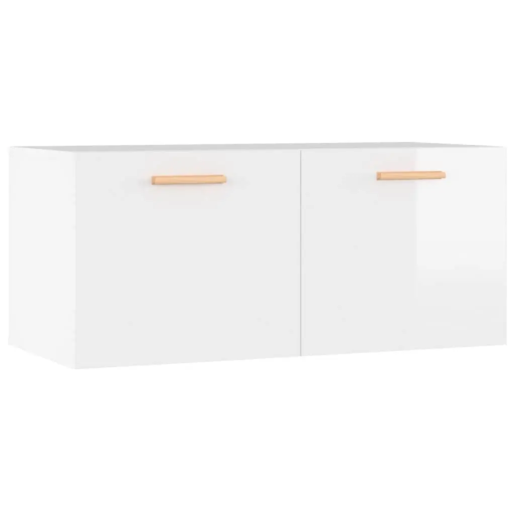 Wall Cabinet High Gloss White Engineered Wood 80 x 35 x 36.5 cm Floating Storage Shelf
