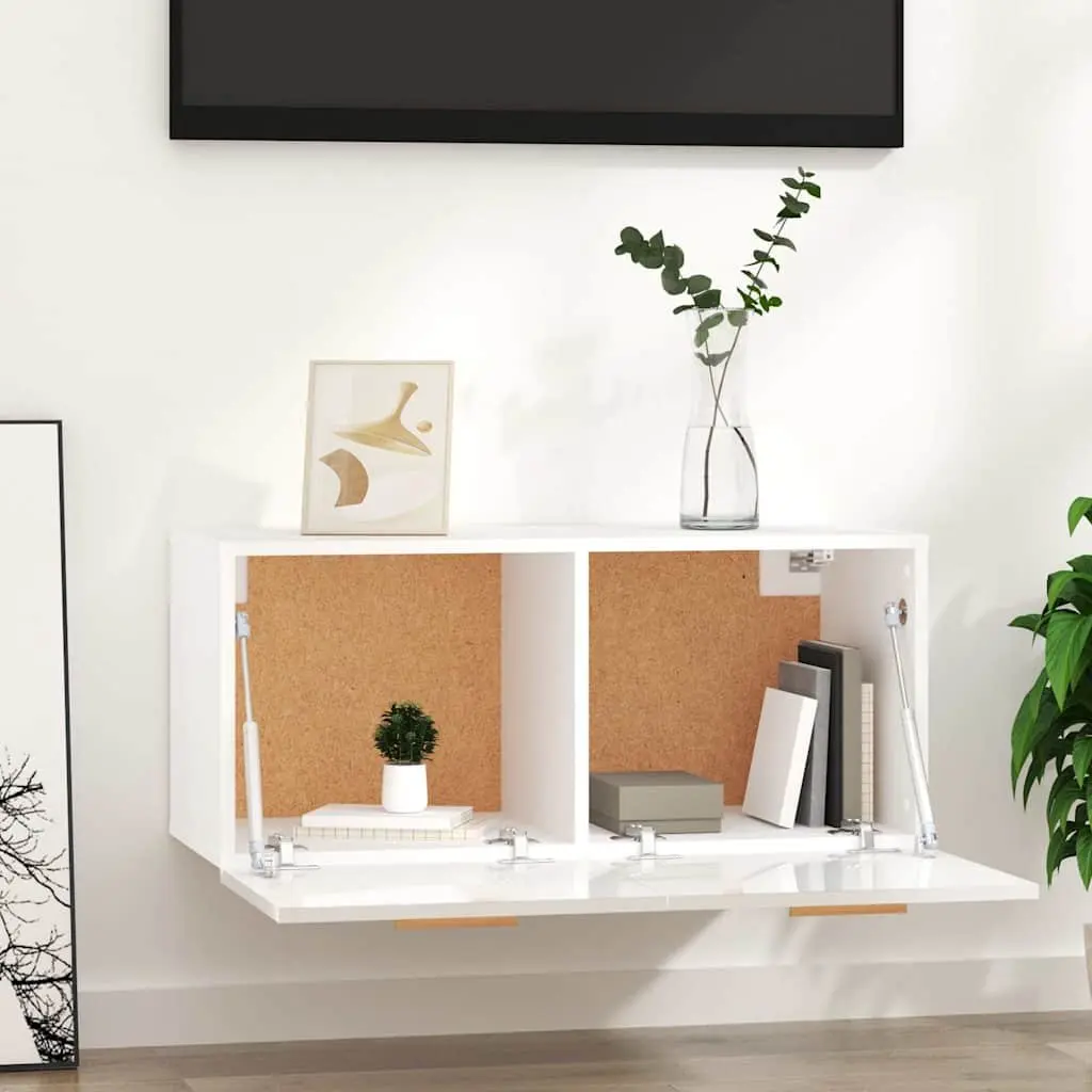 Wall Cabinet High Gloss White Engineered Wood 80 x 35 x 36.5 cm Floating Storage Shelf