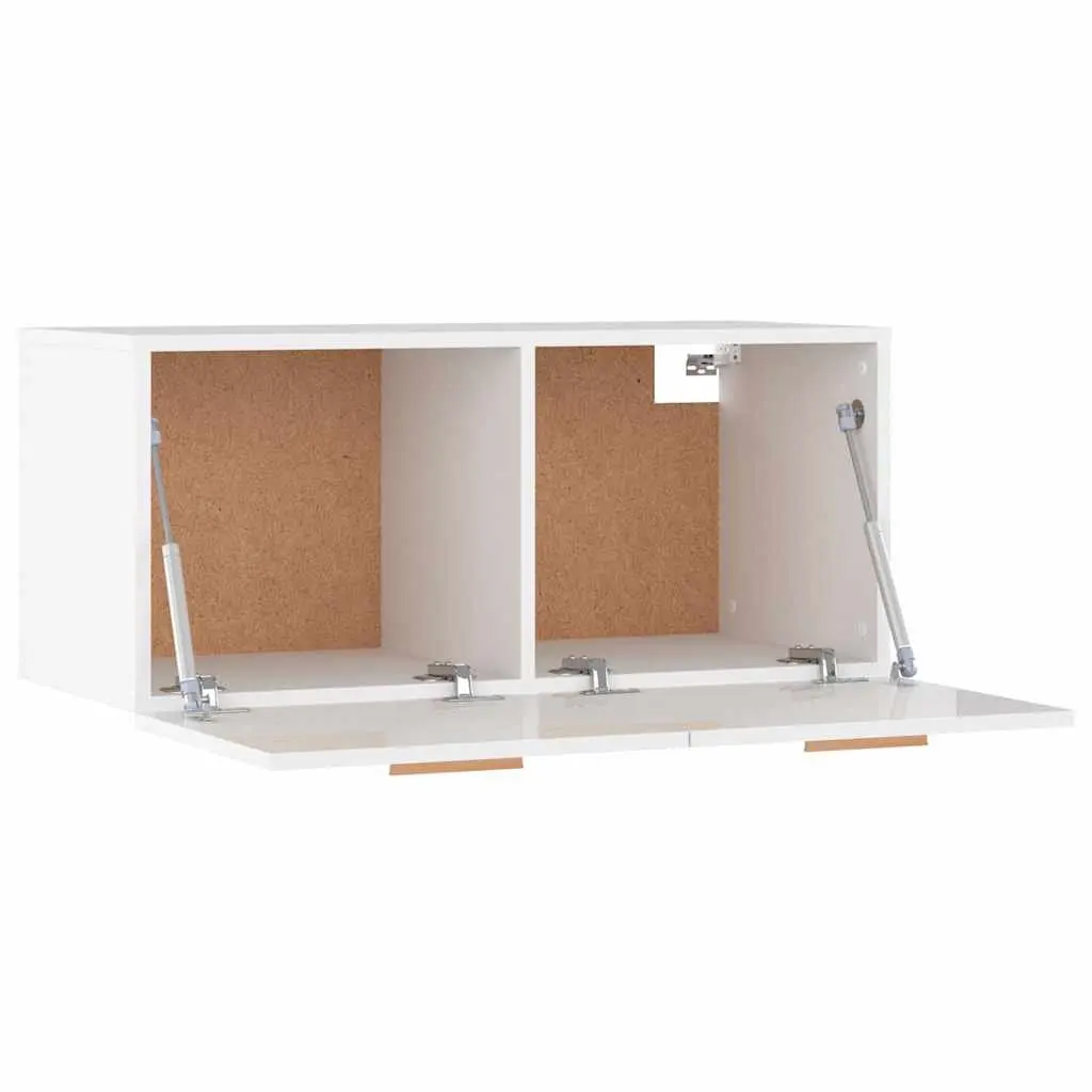 Wall Cabinet High Gloss White Engineered Wood 80 x 35 x 36.5 cm Floating Storage Shelf