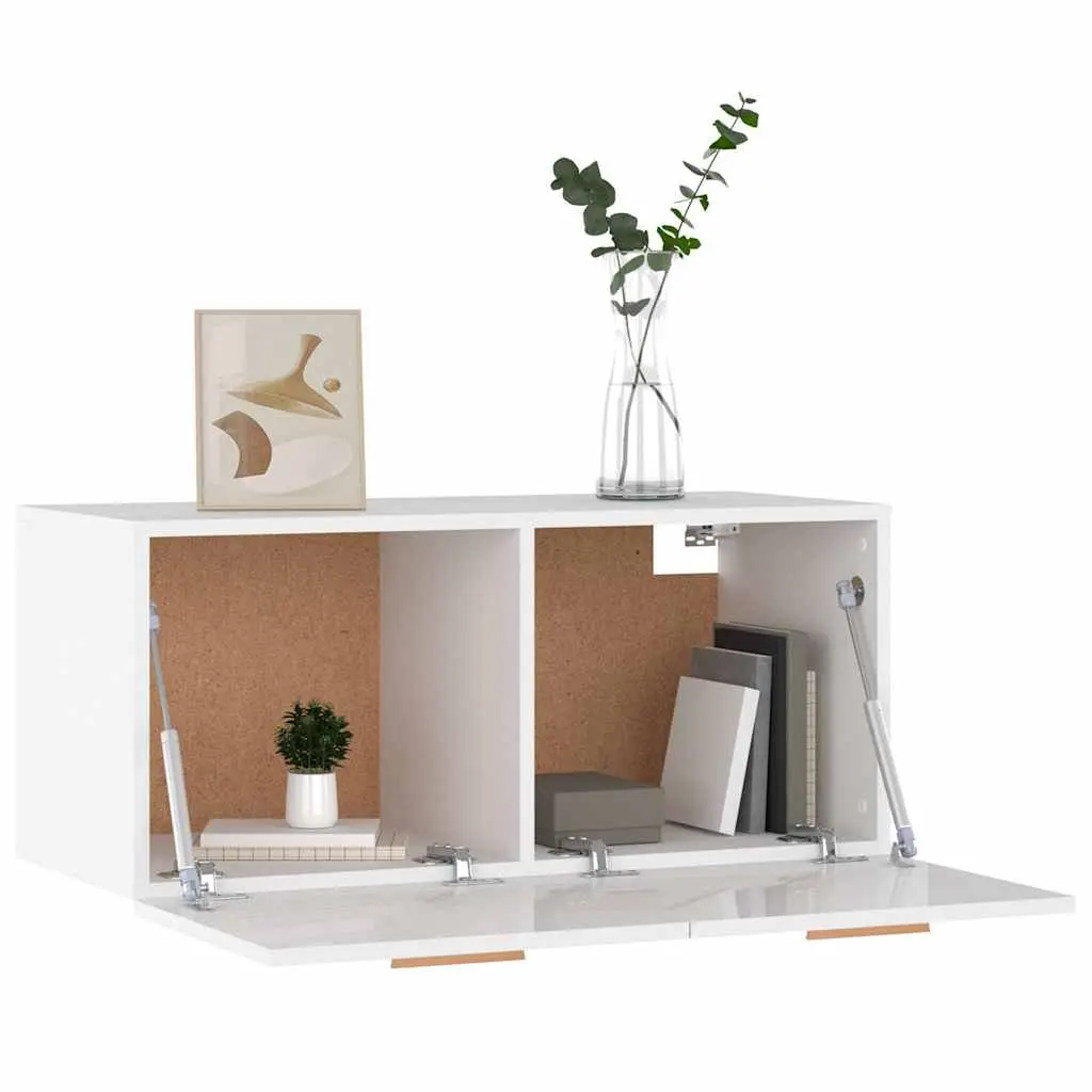 Wall Cabinet High Gloss White Engineered Wood 80 x 35 x 36.5 cm Floating Storage Shelf