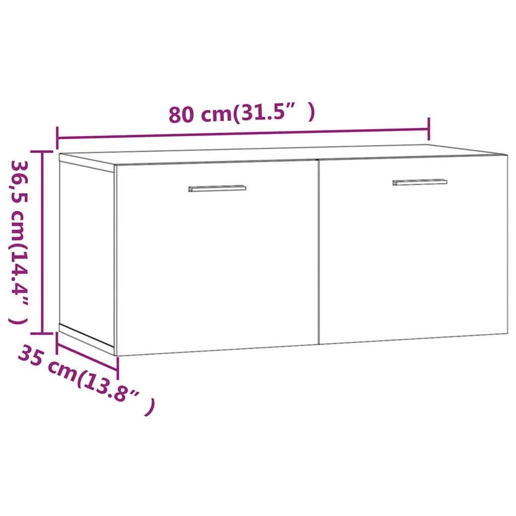Wall Cabinet High Gloss White Engineered Wood 80 x 35 x 36.5 cm Floating Storage Shelf