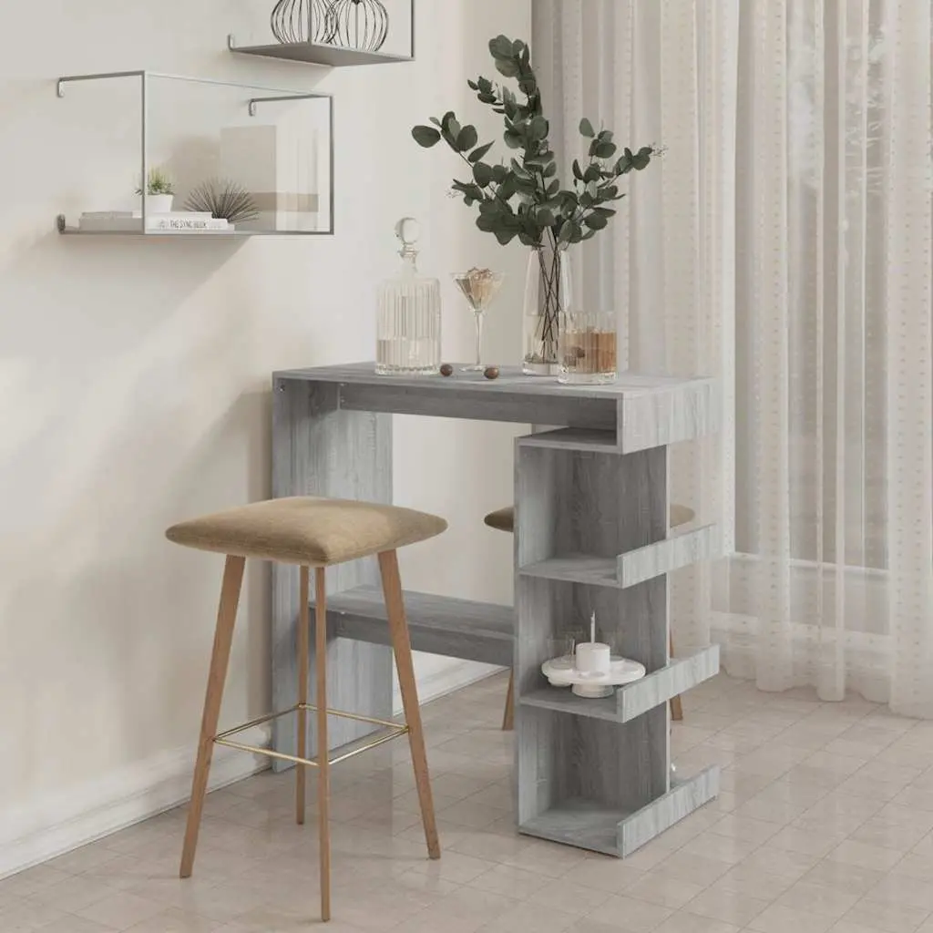 Bar Table with Storage Rack Grey Kitchen Dining Bistro Pub Furniture