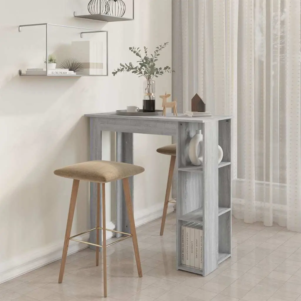 Grey Compact Bar Table with Shelves for Dining Areas