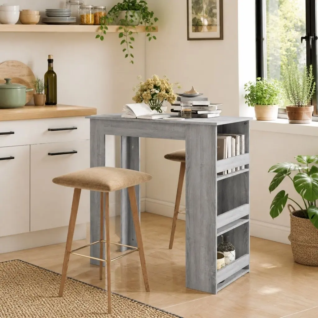Grey Sonoma Bar Table with 3 Storage Racks