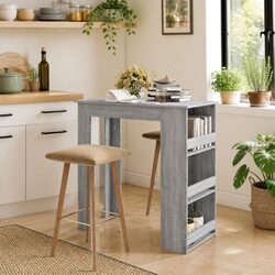 Compact Grey Sonoma Bar Table with 3 Storage Racks