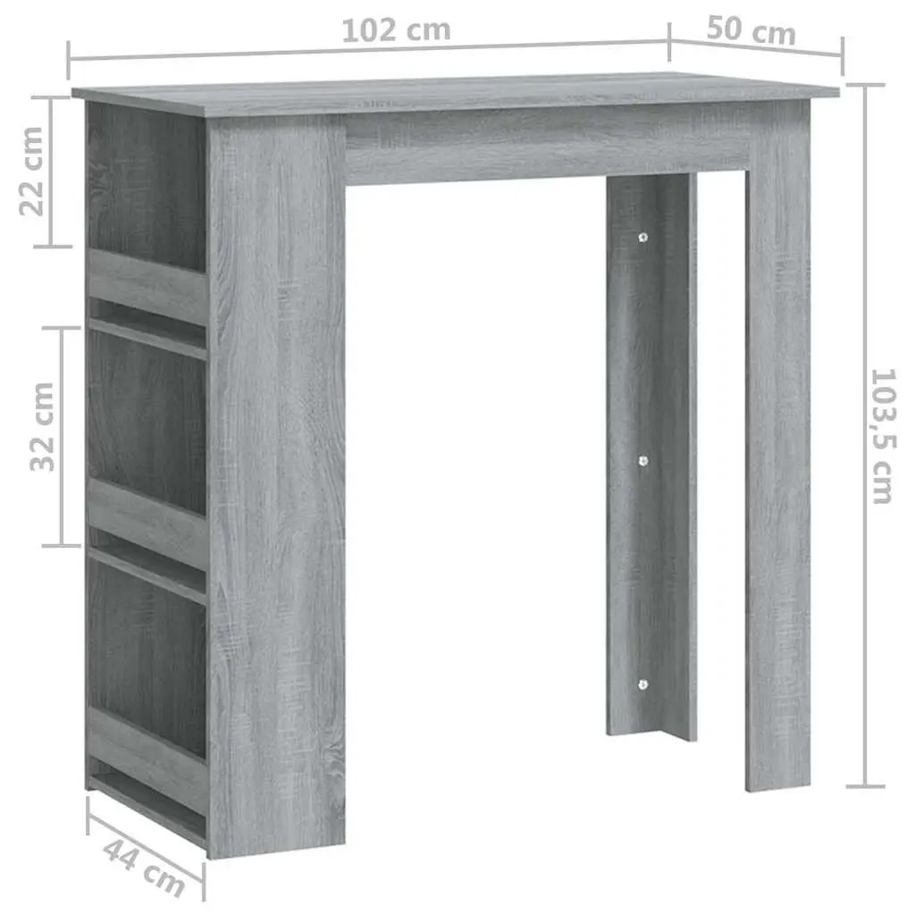 Grey Sonoma Bar Table with 3 Storage Racks