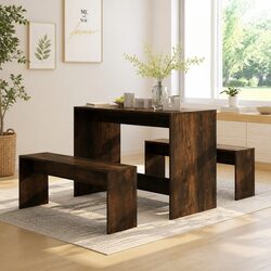 Modern 3 Piece Dining Set with Benches in Brown