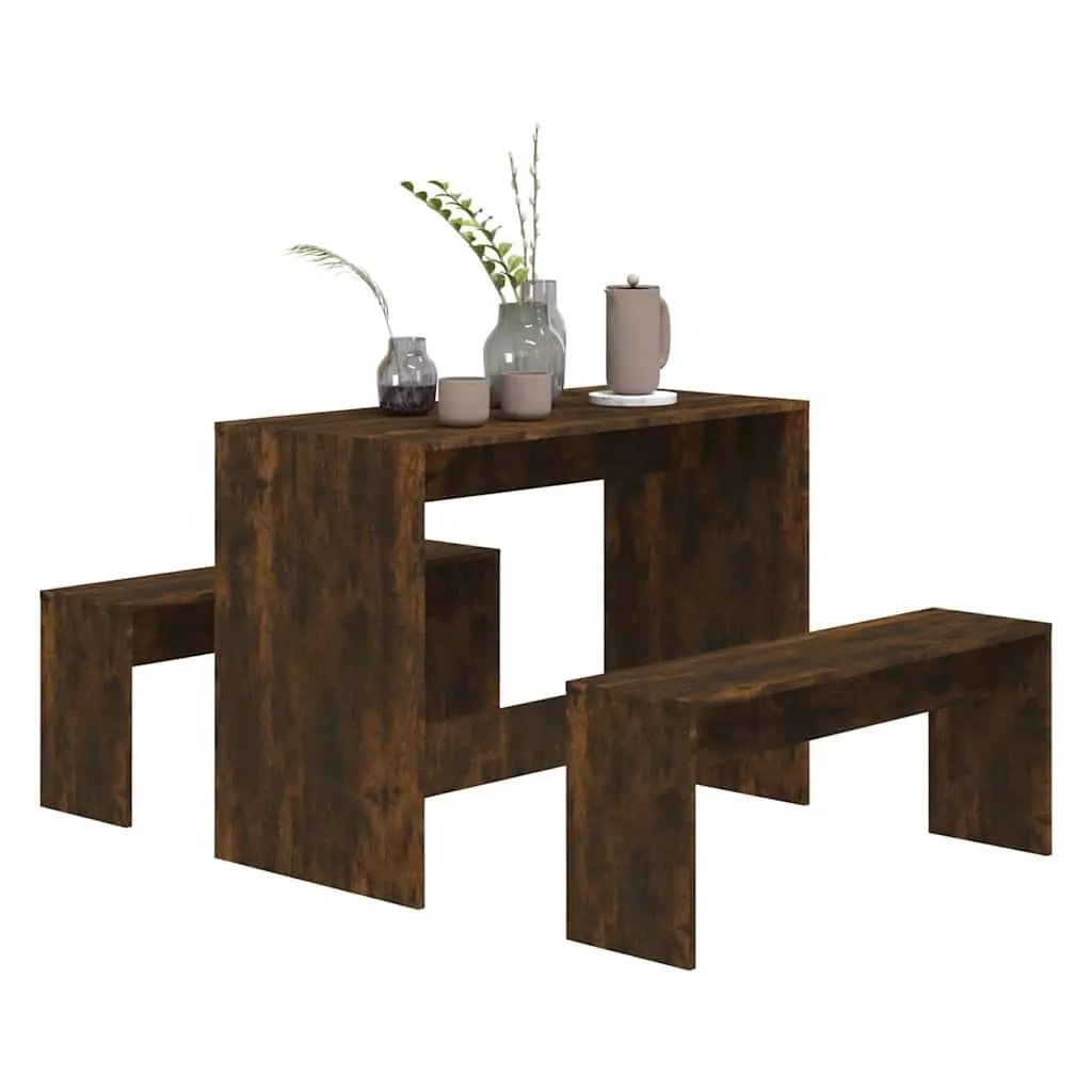 3 Piece Dining Set with Benches in Brown