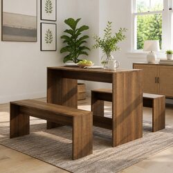 3 Piece Dining Set with Brown Oak Engineered Wood