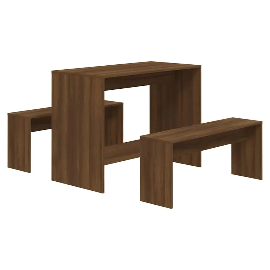 3 Piece Dining Set with Brown Oak Engineered Wood