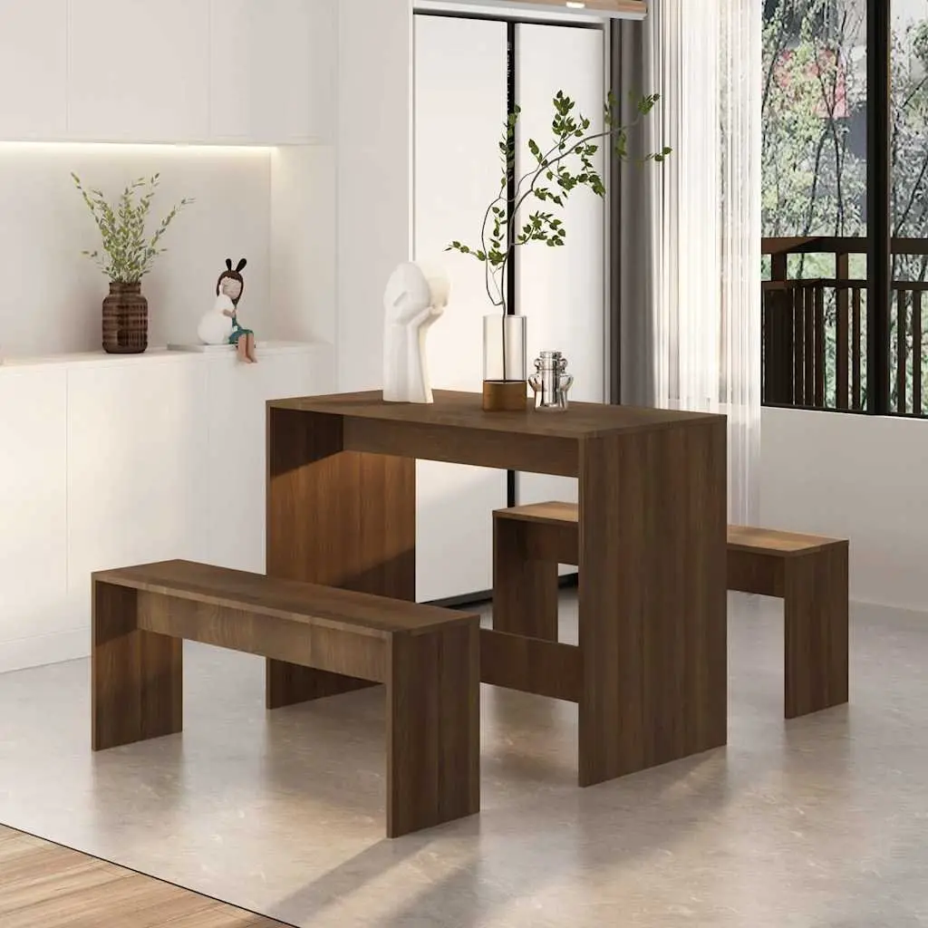 3 Piece Dining Set with Brown Oak Engineered Wood