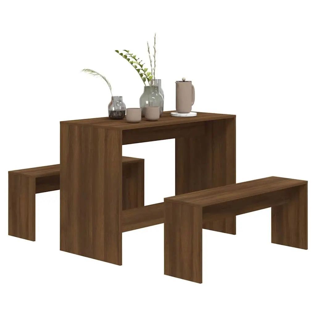 3 Piece Dining Set with Brown Oak Engineered Wood