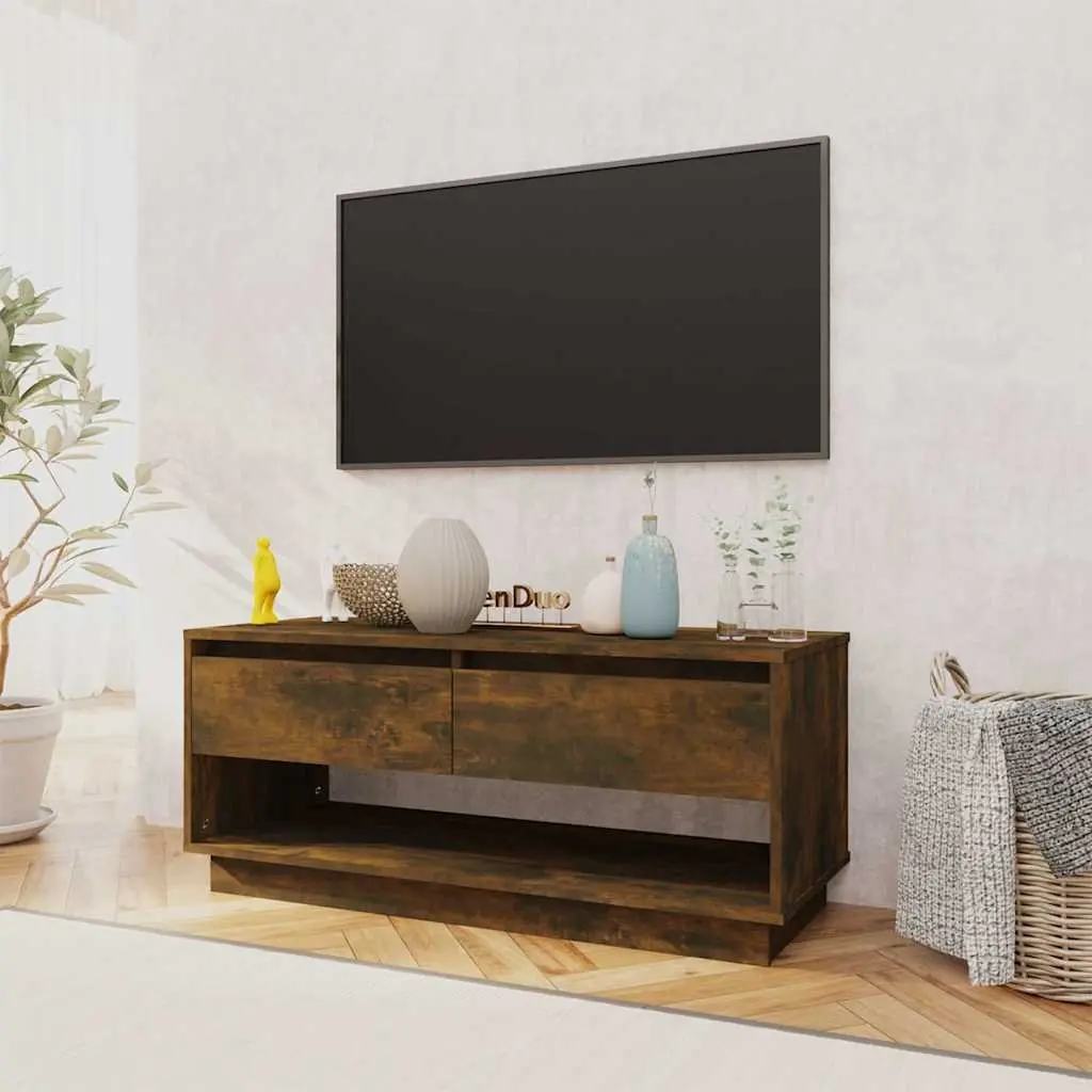 TV Cabinet Brown 102x41x44 cm Engineered Wood Living Room Storage Lowboard Drawers Open Compartment