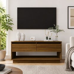 Brown Oak TV Cabinet for Living Room Media Storage