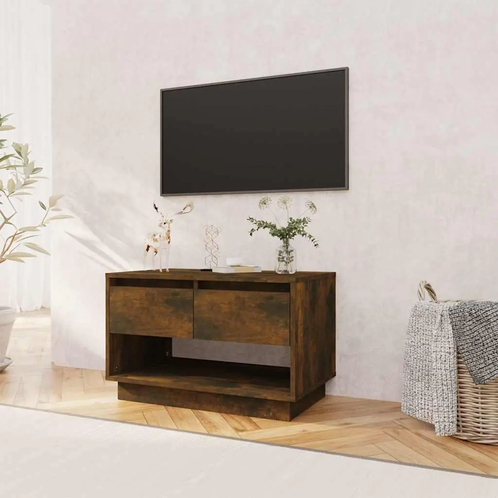 TV Cabinet Brown Engineered Wood 70 x 41 x 44 cm Living Room Storage Unit 2 Drawers Open Compartment Lowboard