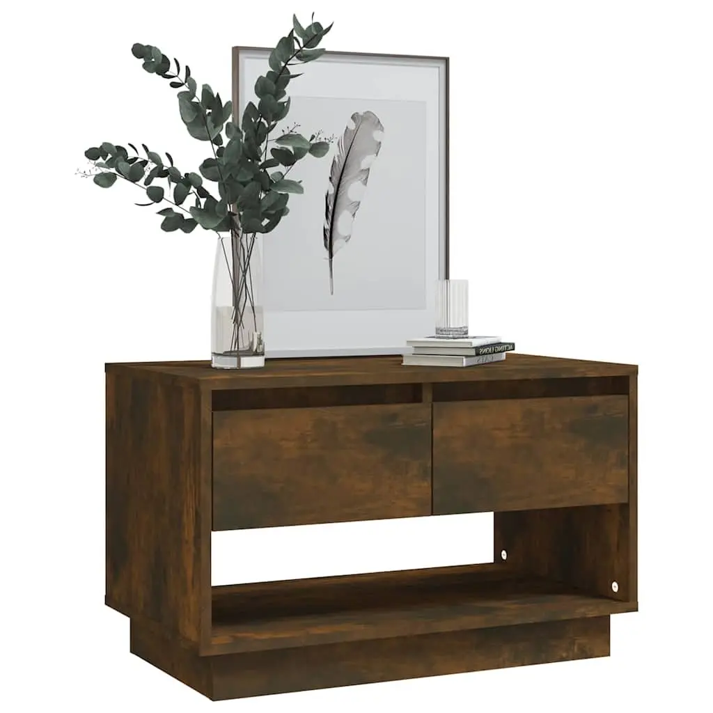 TV Cabinet Brown Engineered Wood 70 x 41 x 44 cm Living Room Storage Unit 2 Drawers Open Compartment Lowboard