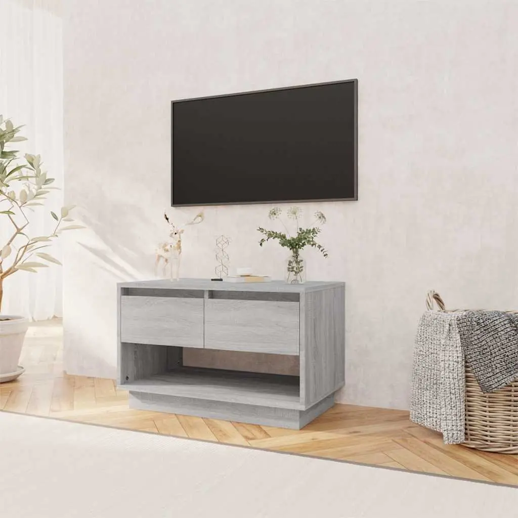 TV Cabinet Grey 70x41x44cm Engineered Wood Living Room Storage Unit with Drawers Open Compartment