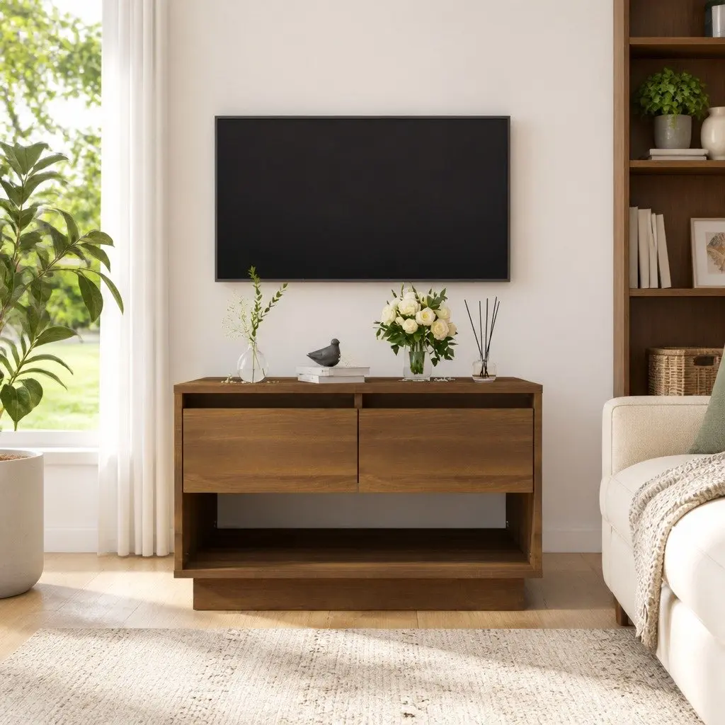 TV Cabinet Brown Oak 70W x 41D x 44H cm Engineered Wood