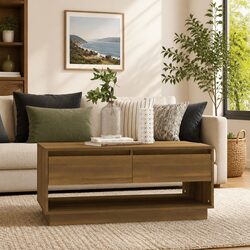 Brown Oak Coffee Table with Drawers for Living Rooms 102.5x55x44 cm