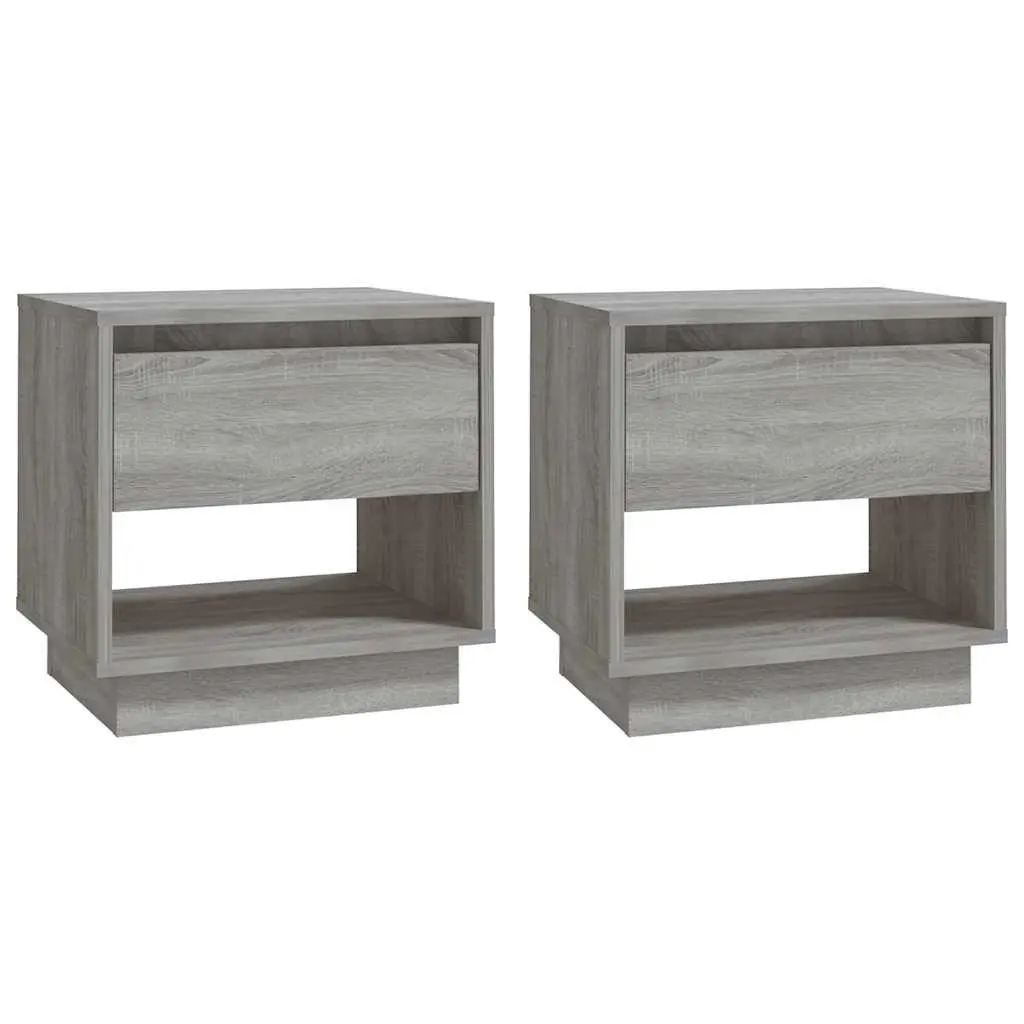 Bedside Cabinet Grey Sonoma Set 2 pcs Nightstand Storage Drawer Compartment