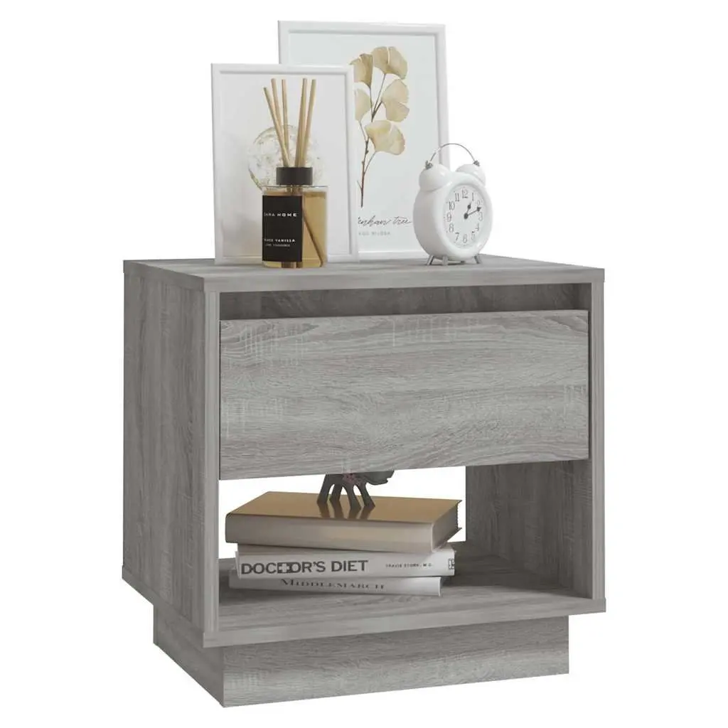 Bedside Cabinet Grey Sonoma Set 2 pcs Nightstand Storage Drawer Compartment