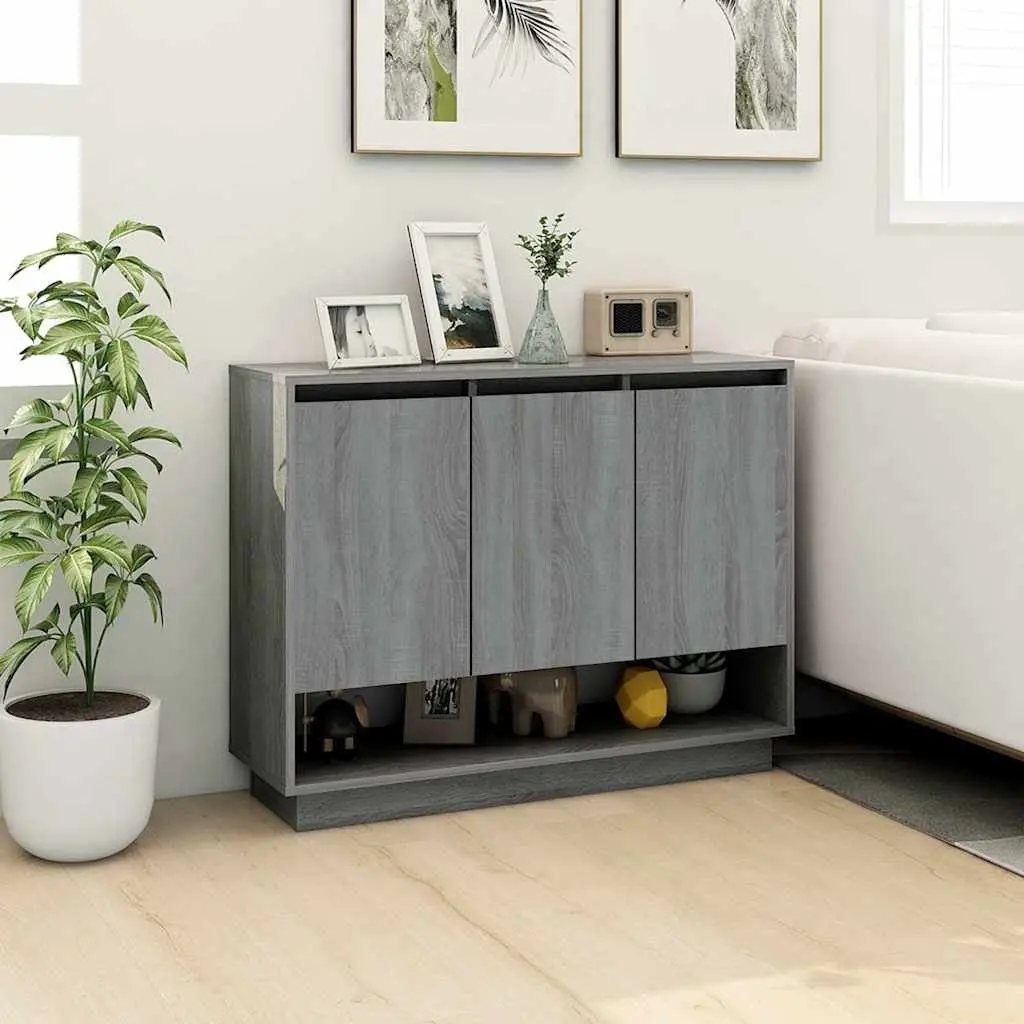 Sideboard Storage Cabinet Grey 97x31x75cm Engineered Wood 3 Door Buffet Cupboard Display Unit