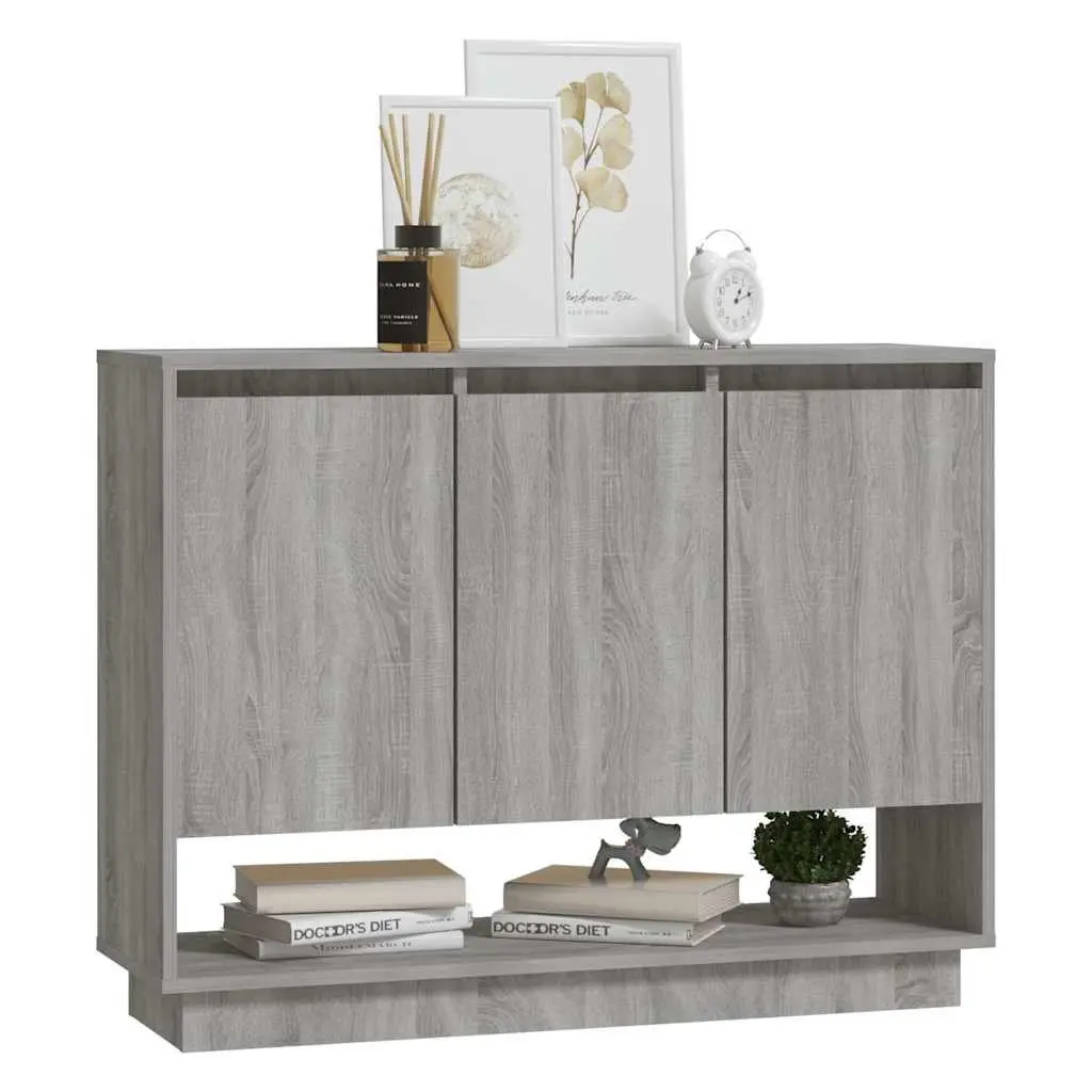 Sideboard Storage Cabinet Grey 97x31x75cm Engineered Wood 3 Door Buffet Cupboard Display Unit