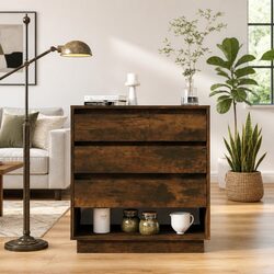 Brown Engineered Wood Sideboard with 3 Drawers