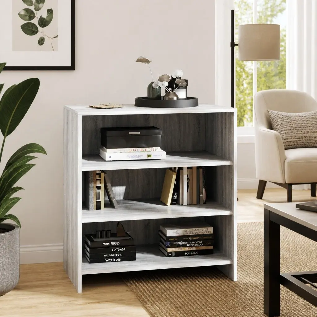 Sideboard Grey 3 Shelf Storage Cabinet Engineered Wood