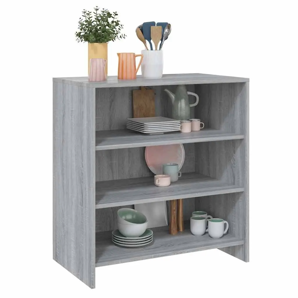 Sideboard Grey 3 Shelf Storage Cabinet Engineered Wood