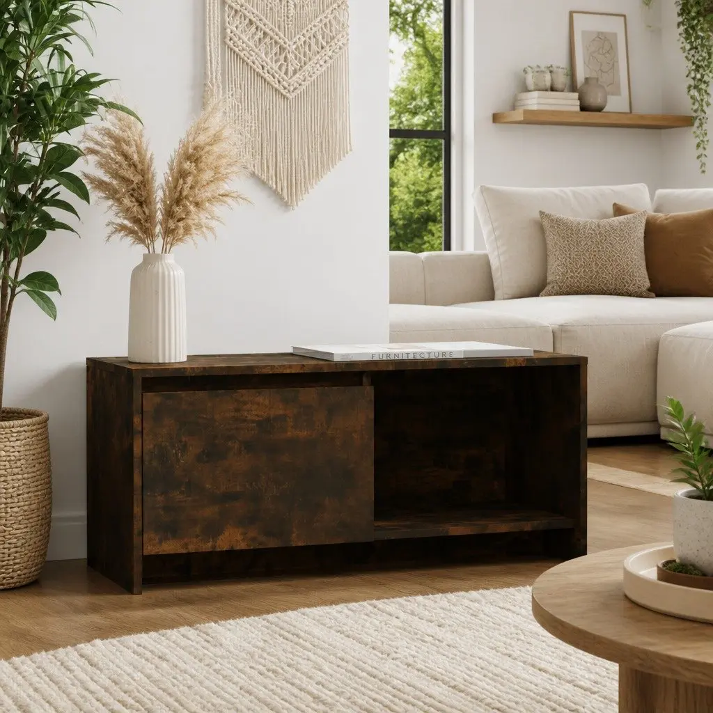 TV Cabinet Brown Lowboard Media Storage Unit 90x35x40cm Engineered Wood