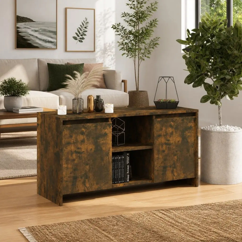 TV Cabinet Storage Unit with Doors Compartments Engineered Wood Brown Smoked Oak