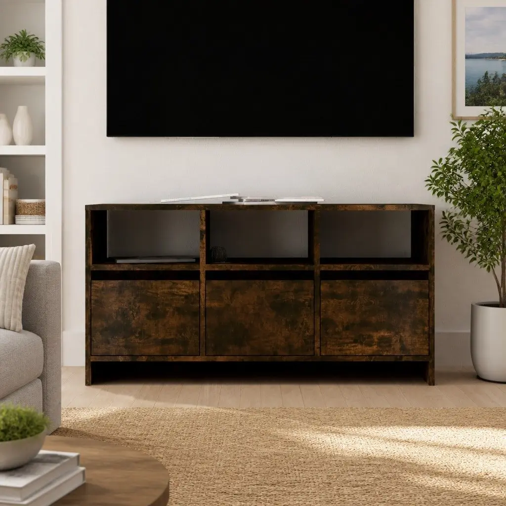 TV Cabinet Brown Living Room Storage Unit 3 Drawers 3 Compartments Lowboard