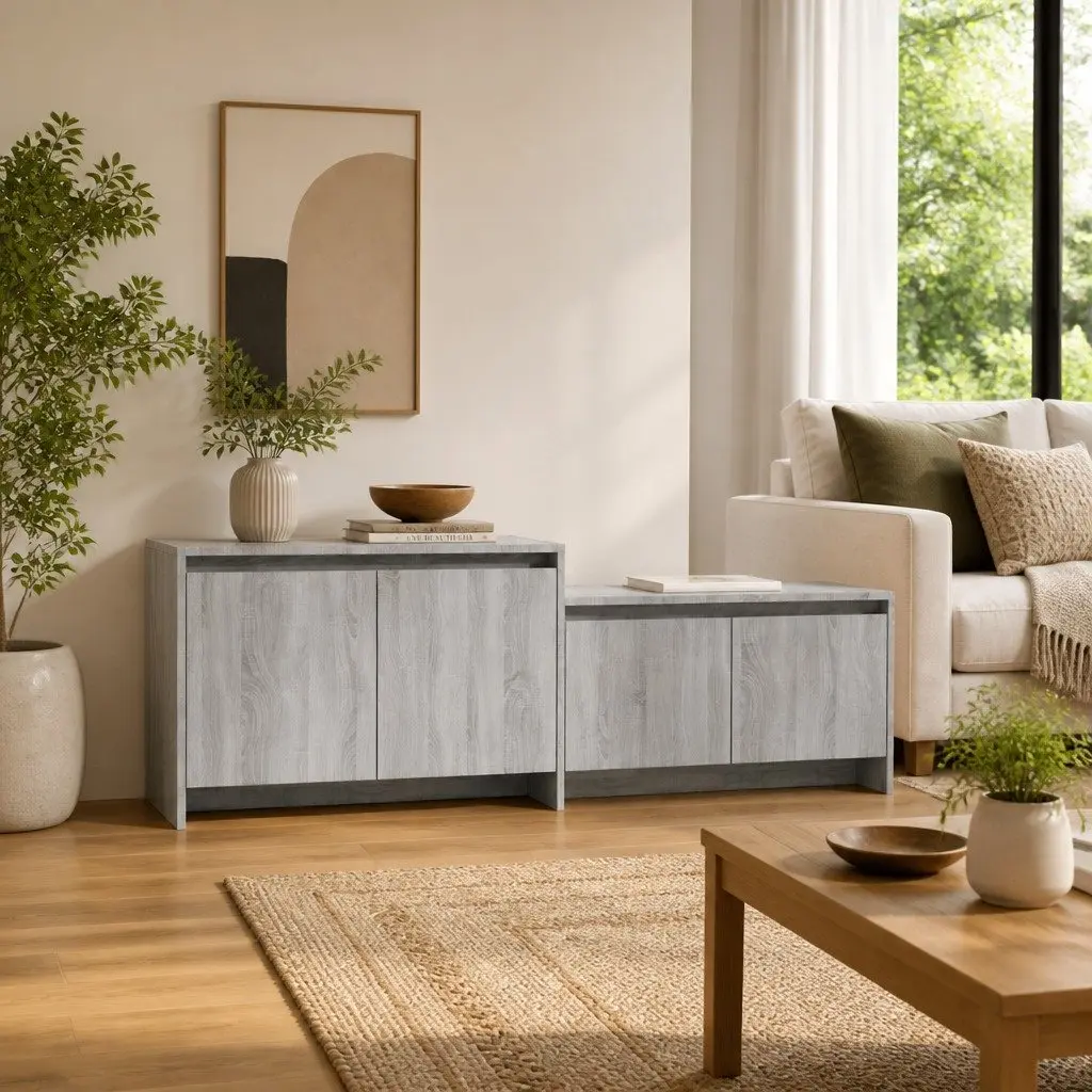 TV Cabinet Grey Sonoma 146.5cm Engineered Wood 4 Door Storage Unit